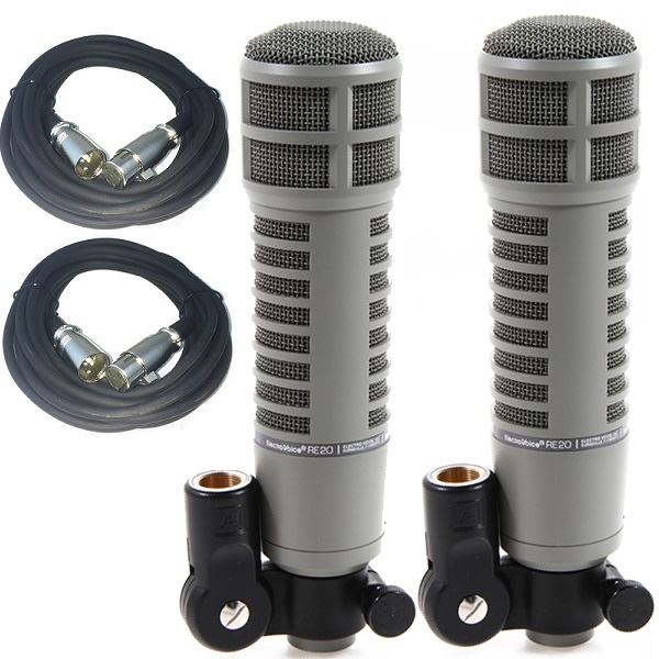 Electro-Voice RE20 Dynamic Mic Pair + Two 20' XLR Cables
